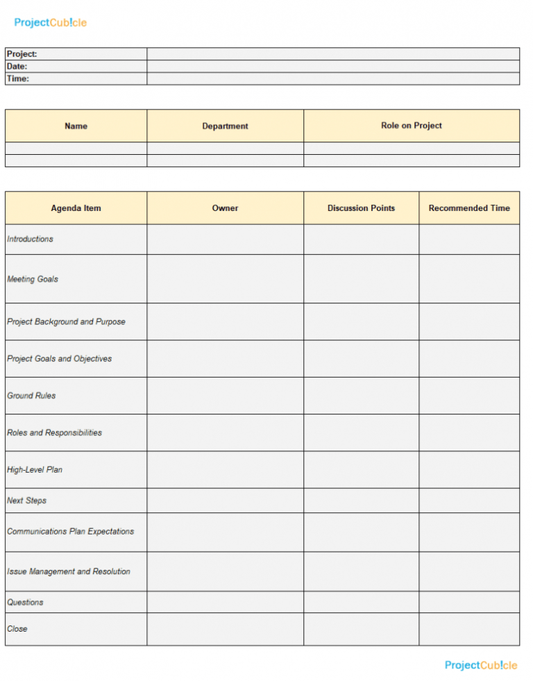 Sample Kickoff Meeting Agenda Template For Successful Projects Project