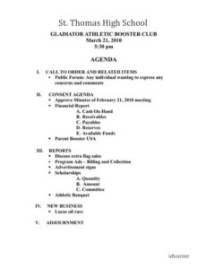 booster club meeting agenda template