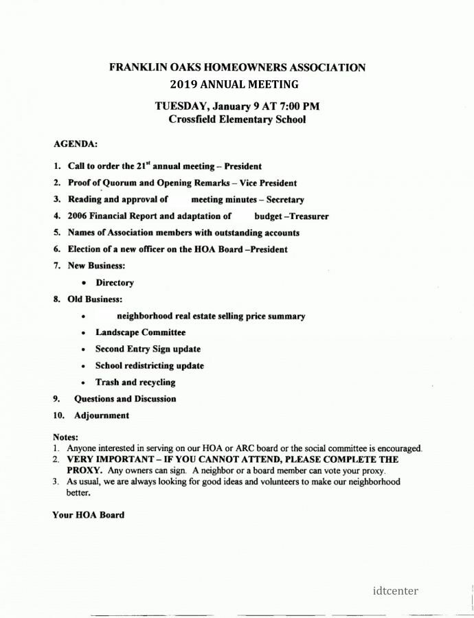 hoa annual meeting agenda template