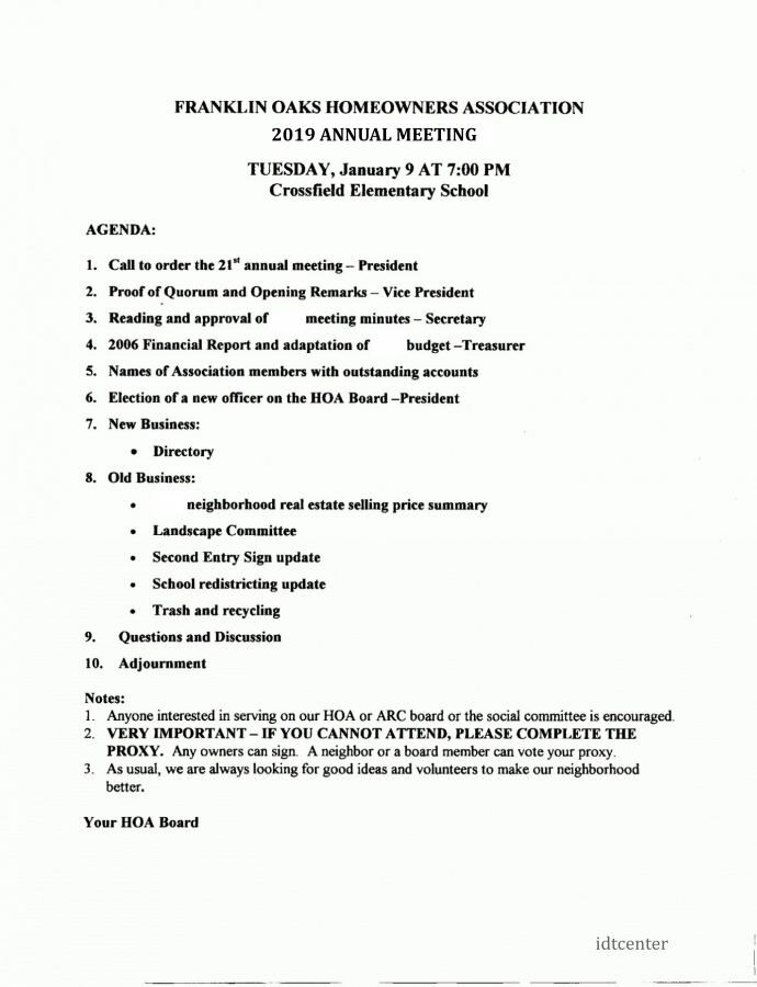 Homeowners Association Meeting Agenda Template