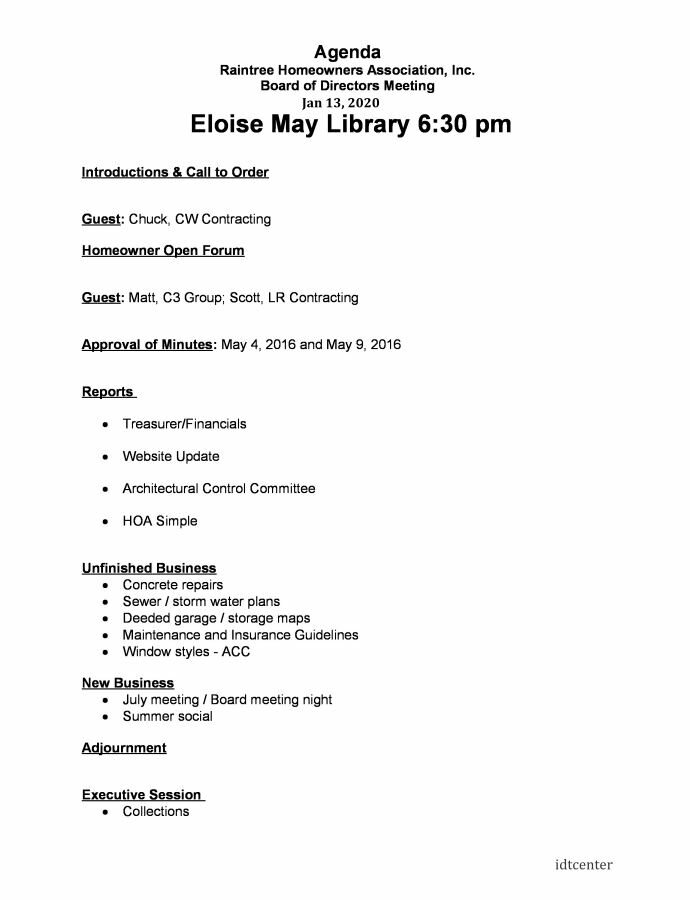 homeowners association meeting agenda template