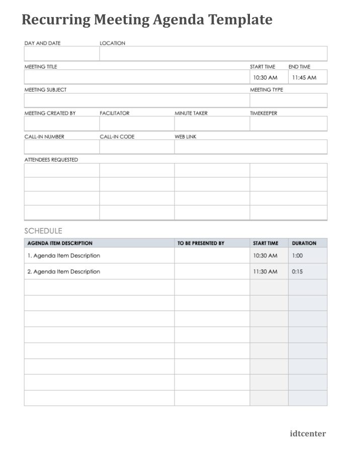 recurring meeting agenda template