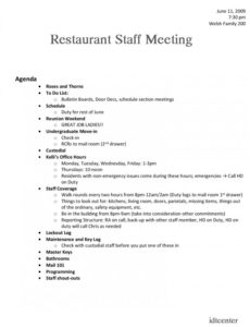 restaurant staff meeting agenda template