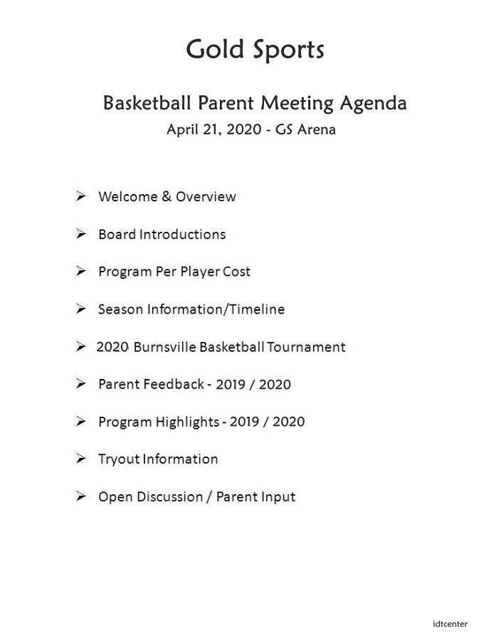 Basketball parent meeting agenda