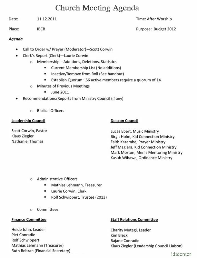 church meeting agenda template