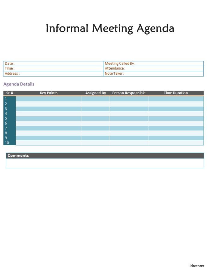 Informal Meeting Agenda Template