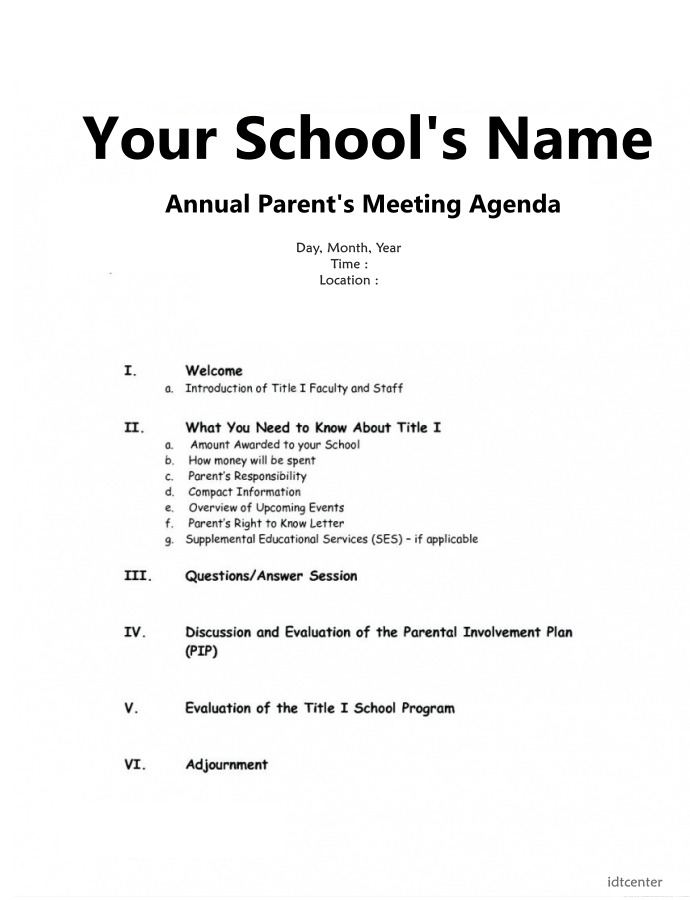 parent meeting agenda template