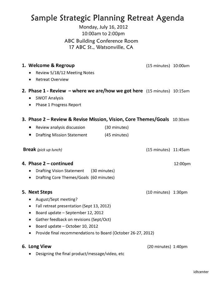 business planning retreat agenda