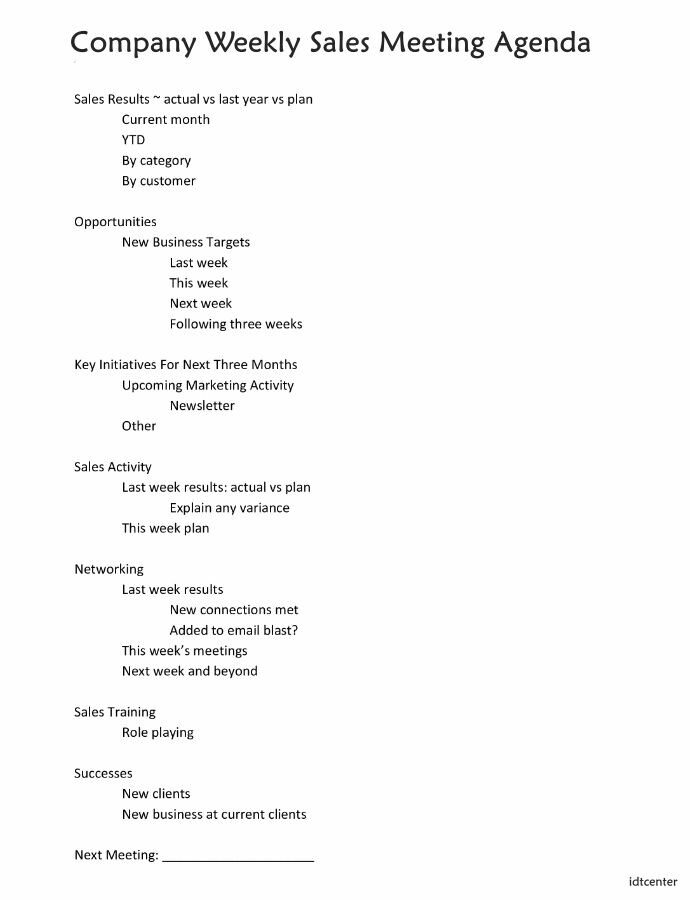 weekly sales meeting agenda template