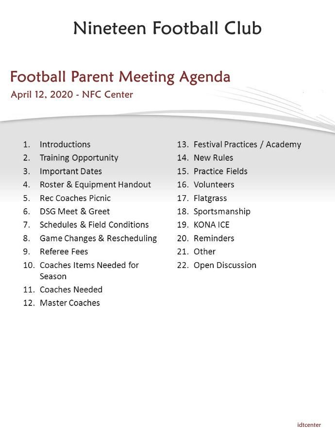 Youth Football Parent Meeting Agenda