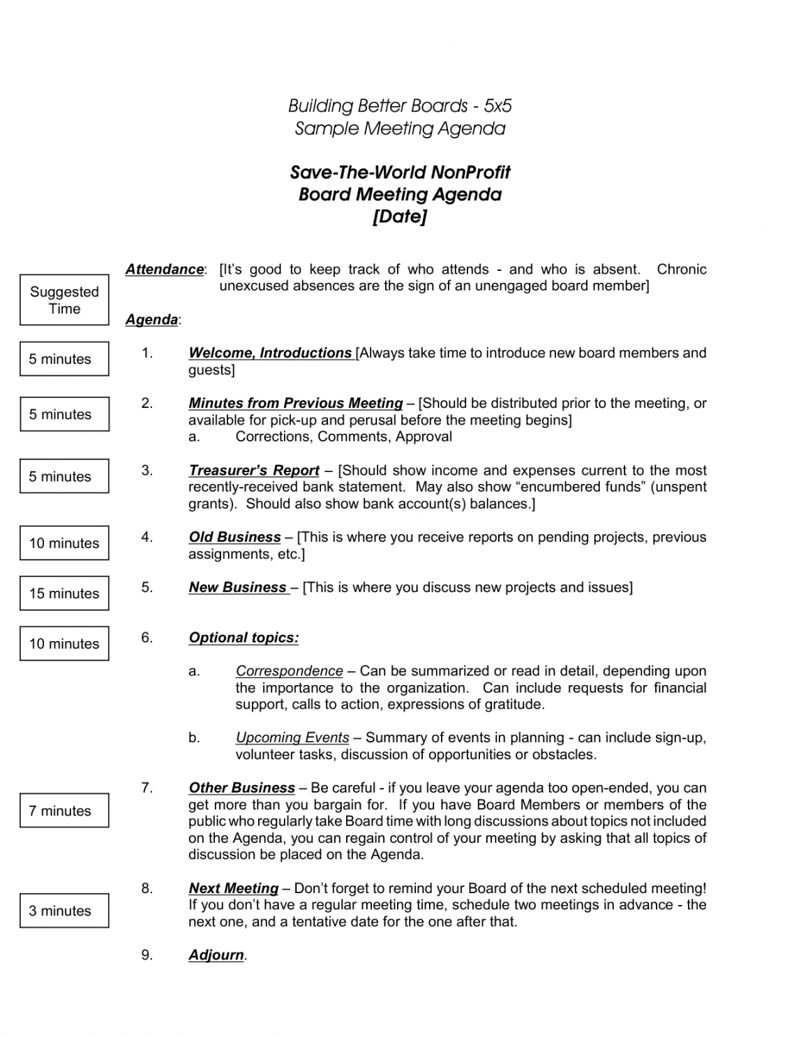 Sample Agenda Template For Board Meeting