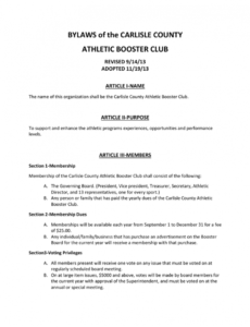 printable bylaws of the carlisle county athletic booster club revised booster club meeting agenda vorlage word