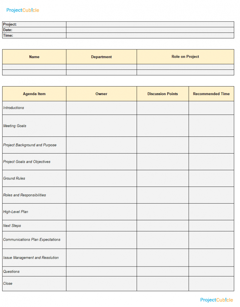 printable kickoff meeting agenda template for successful projects template for an agenda for a meeting sample