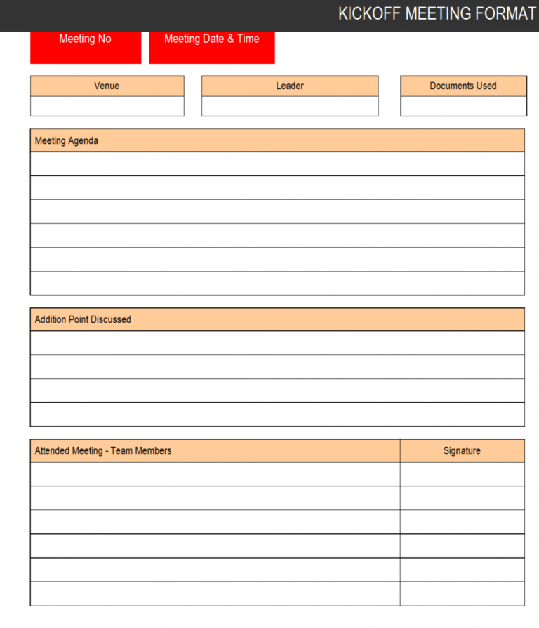 Printable Kickoff Meeting Format Quality Assurance Meeting Agenda ...