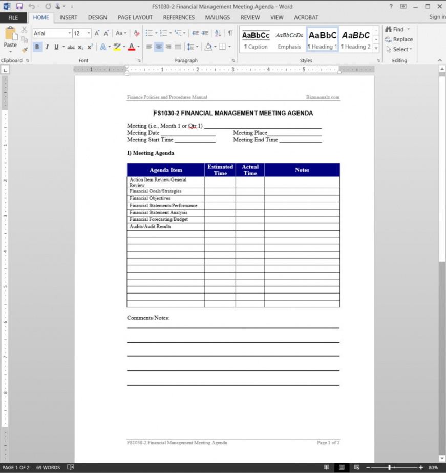 sample financial management meeting agenda template  fs10302 quality assurance meeting agenda template pdf