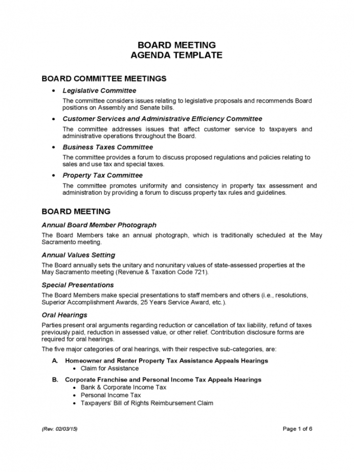 board meeting agenda template  california free download corporate board of directors meeting agenda template example