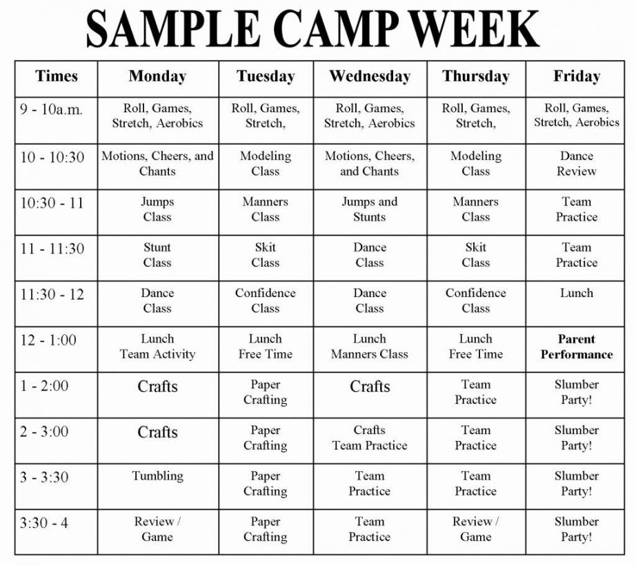 camp schedule template best of cheerleading summer camp 2019 summer camp agenda template