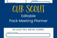 editable free cub scout pack meeting planner ~ cub scout ideas cub scout pack meeting agenda template word