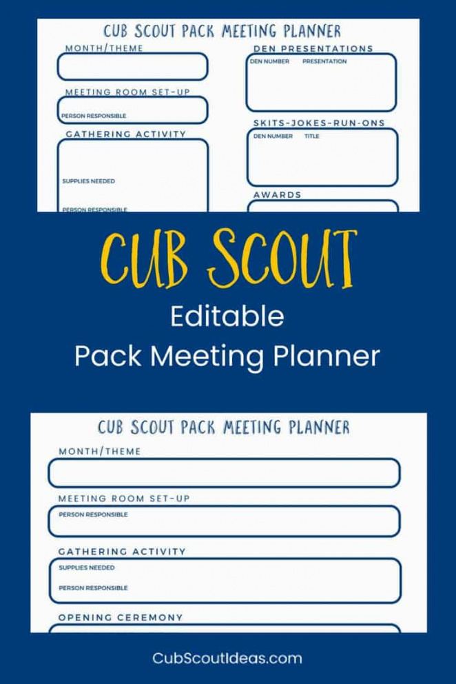 editable free cub scout pack meeting planner ~ cub scout ideas cub scout pack meeting agenda template word