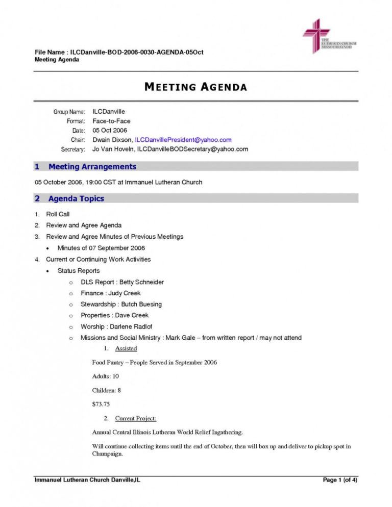 Free 35 Best Church Ministry Meeting Agenda Template For Church Staff ...