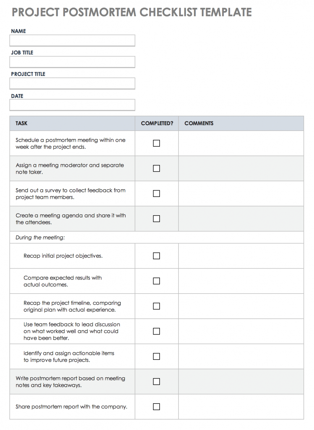 free free project postmortem templates  smartsheet post mortem meeting agenda template