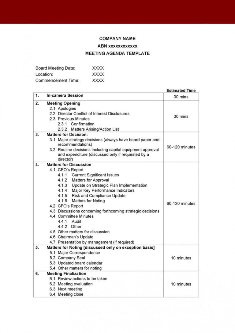 business meeting agenda template