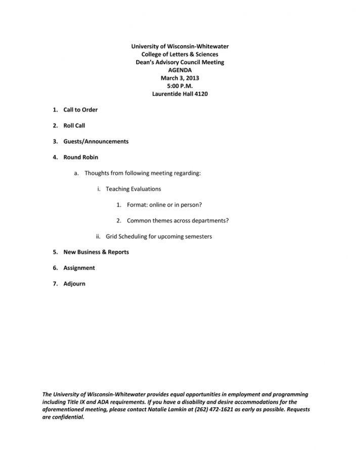 free university of wisconsinwhitewater college of letters &amp;amp advisory board meeting agenda template pdf