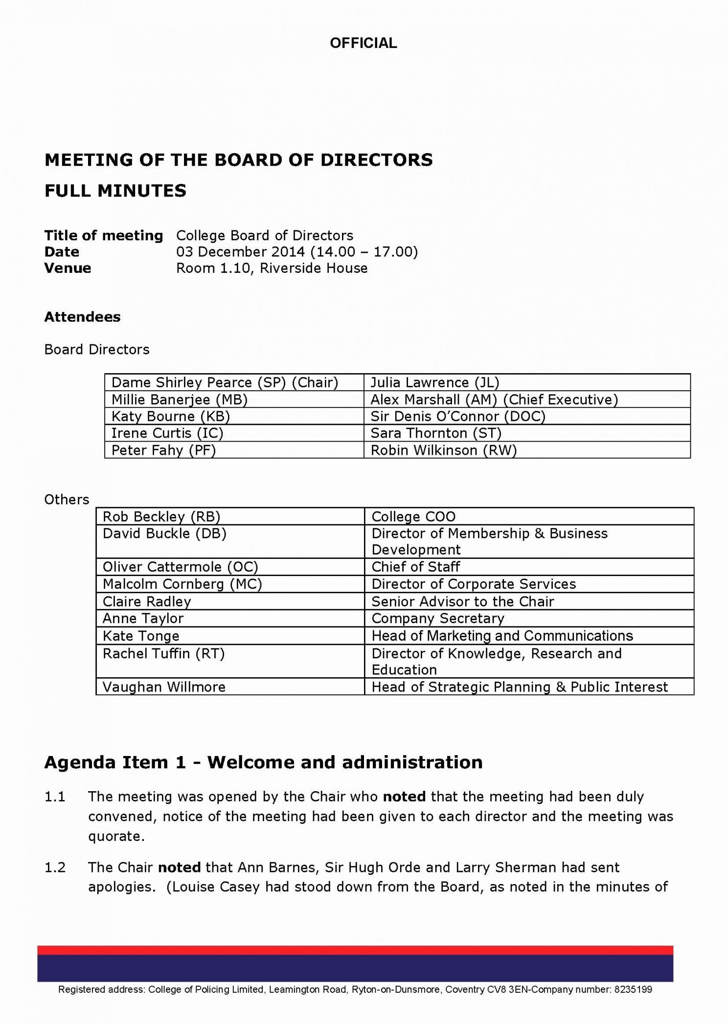 Corporate Board Of Directors Meeting Agenda Template