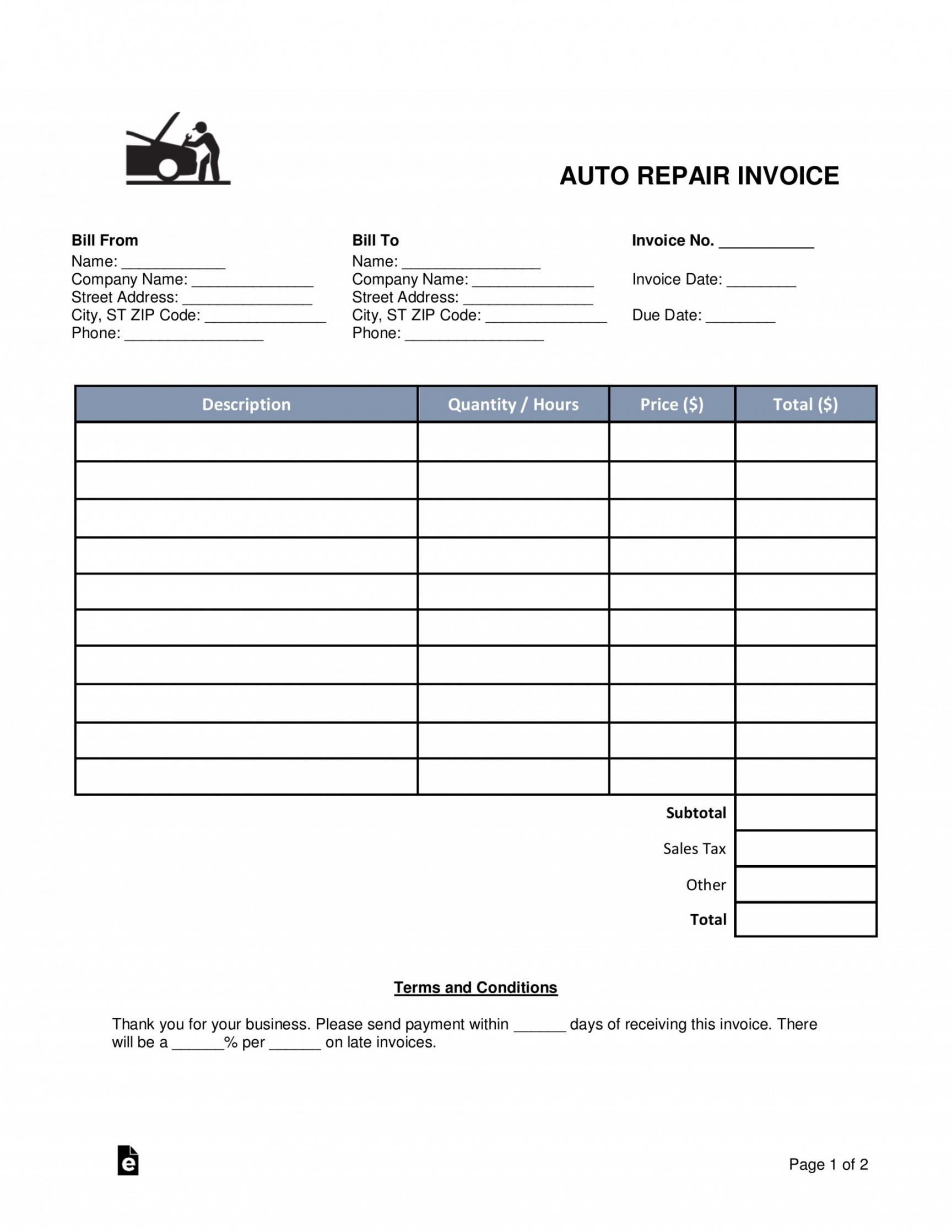 auto repair invoice templates ~ addictionary automotive repair estimate template example