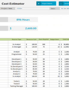 cost estimator  excel project management templates cost estimate worksheet template