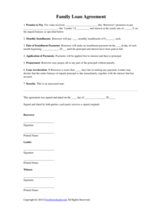 editable download family loan agreement template  pdf  rtf  word family promissory note template pdf