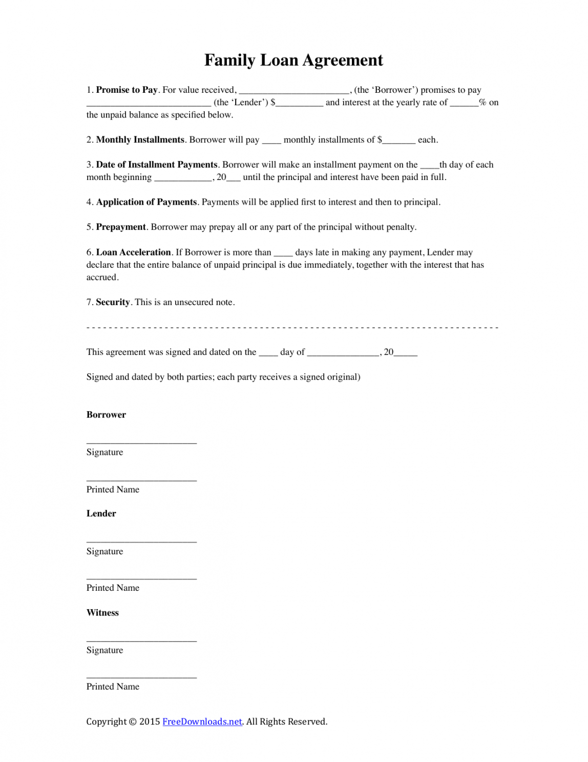 Intra Family Loan Promissory Note Template