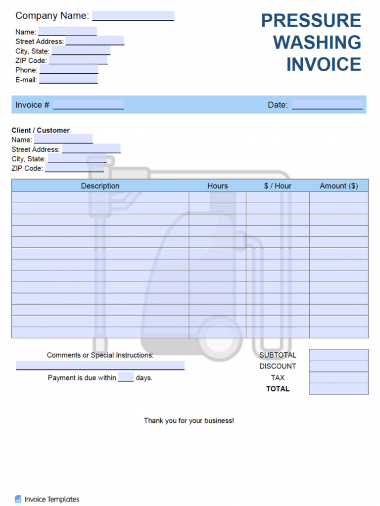 Printable Pressure Washing Bid Template