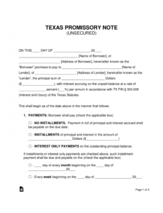 editable free texas unsecured promissory note template  word  pdf texas promissory note template pdf