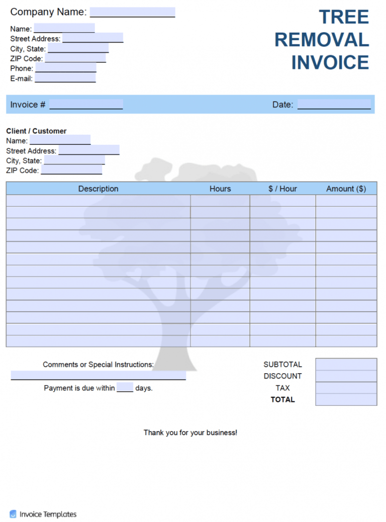 editable free tree removal service invoice template pdf