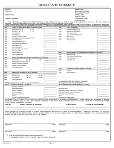 editable good faith estimate  fill online printable fillable good faith estimate template excel