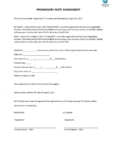 editable promissory note assignment  how to make a promissory note assignment of promissory note template word