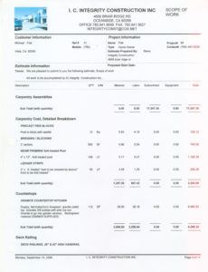 editable sample estimate for kitchen remodel  bathroom remodel kitchen cabinets estimate template