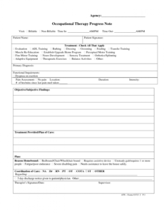 editable tenncare occupational therapy templates  occupational ot progress note template word