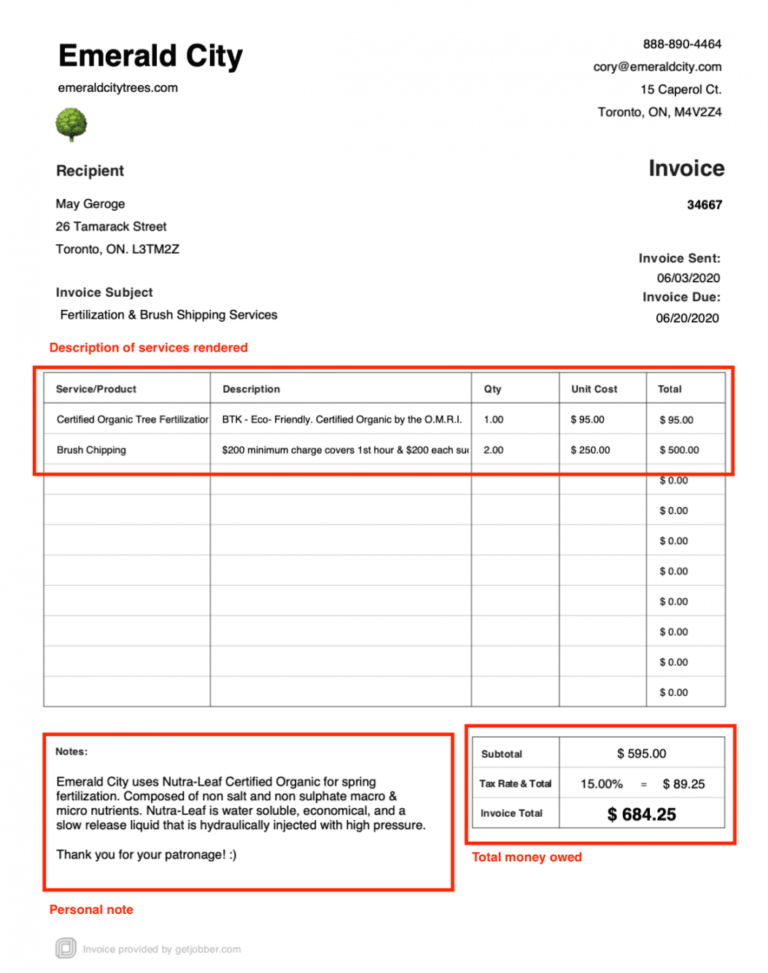 Editable Tree Service Invoice Template And Examples Free Download