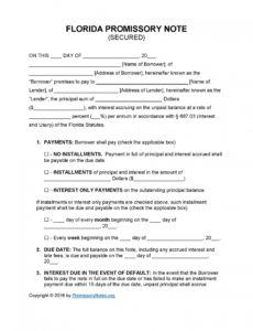 florida secured promissory note template  promissory notes florida promissory note template