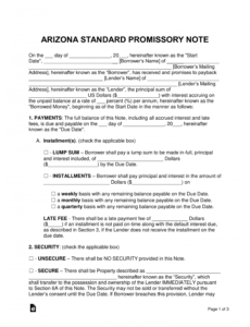 free arizona promissory note templates  word  pdf  eforms arizona promissory note template excel