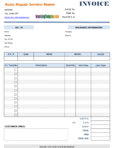 free auto repair invoice template automotive repair estimate template example