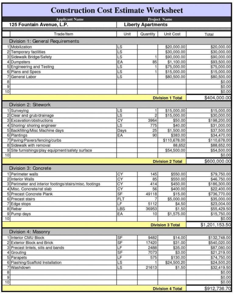 house building estimate template