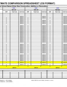 free cost estimate comparison spreadsheet  cost estimate spreadsheet cost estimate worksheet template pdf