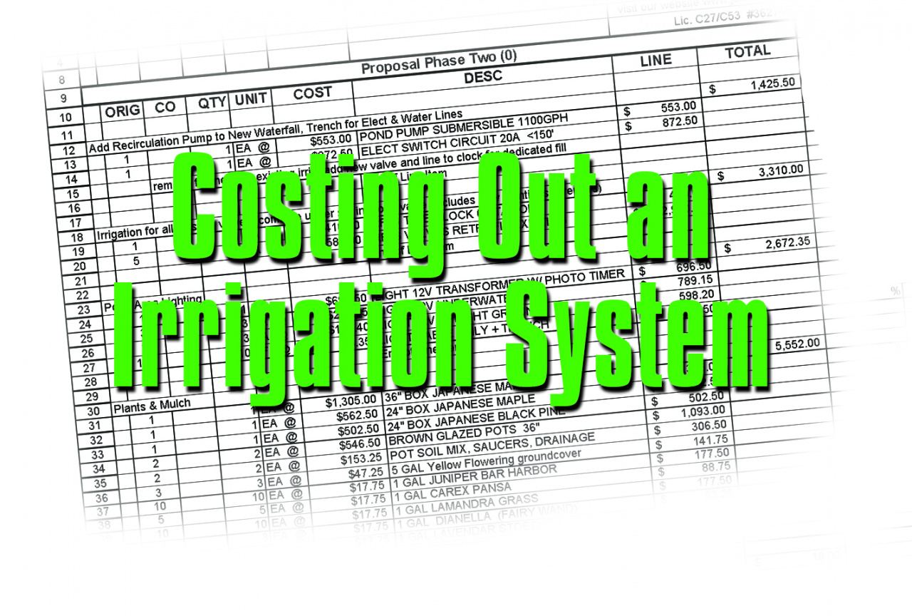 free costing out an irrigation system  irrigation and green irrigation estimate template