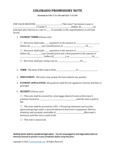 free download colorado promissory note form  pdf  rtf  word promissory note template colorado sample