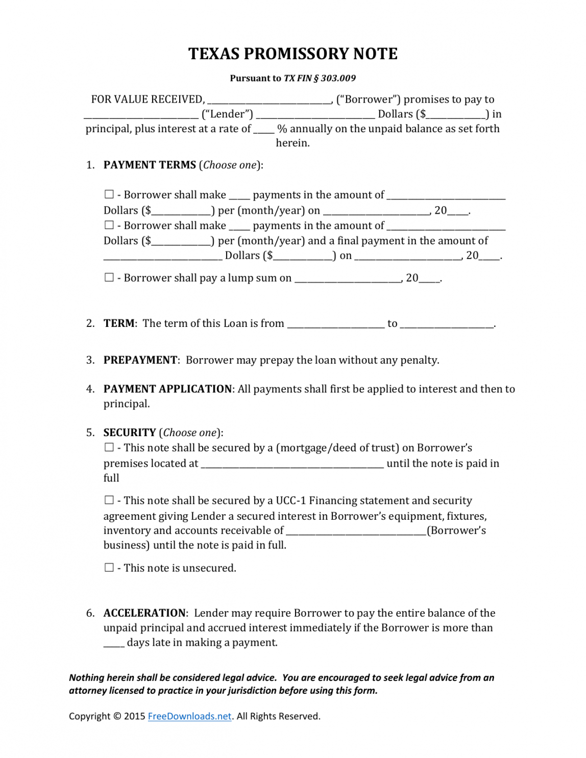 free download texas promissory note form  pdf  rtf  word texas promissory note template doc