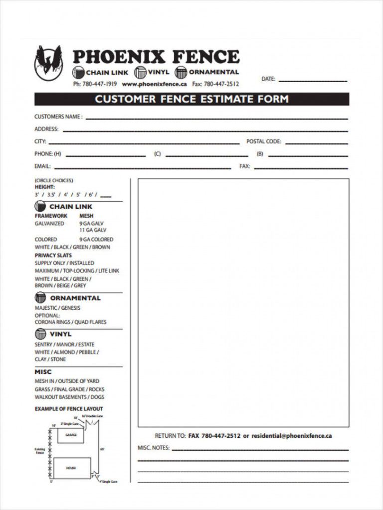 Free Free 39 Estimate Forms In Pdf Ms Word Fence Estimate Template