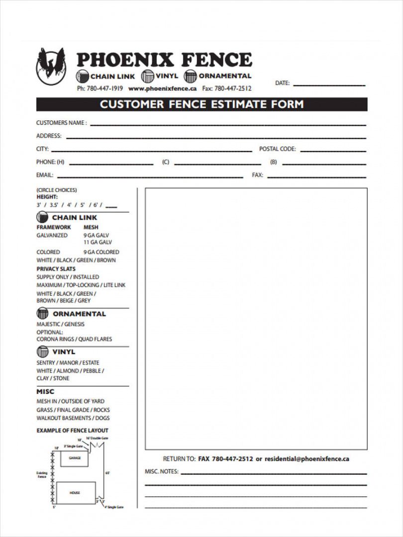 free free 39 estimate forms in pdf  ms word fence estimate template example